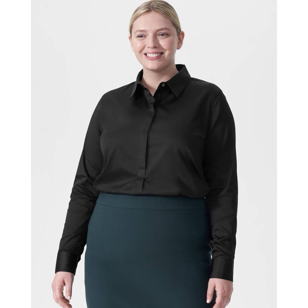Universal Standard Elbe Shirt Black Long Sleeve Half Placket Button Down Minimal